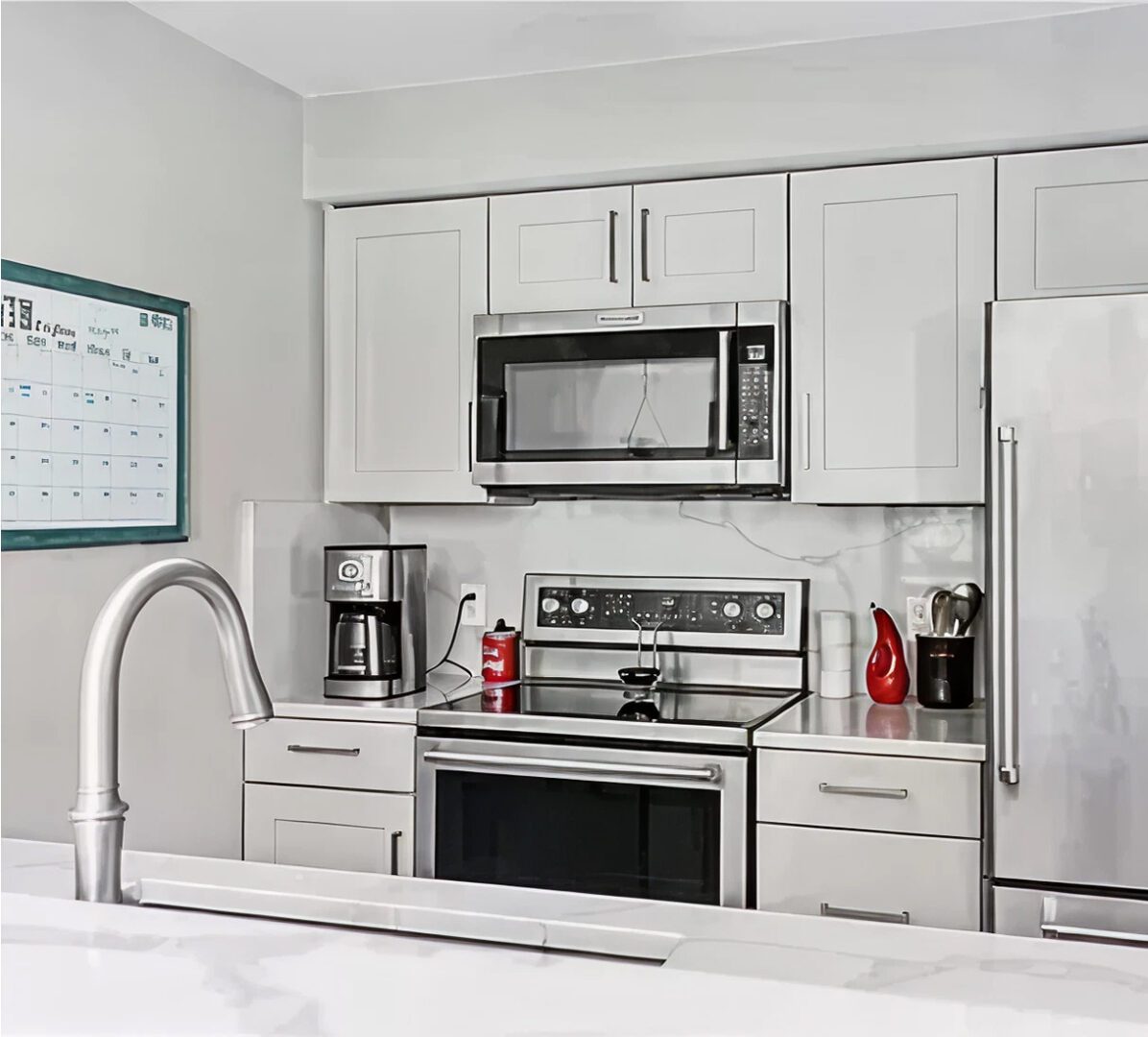 Contemporary kitchen setup with calendar