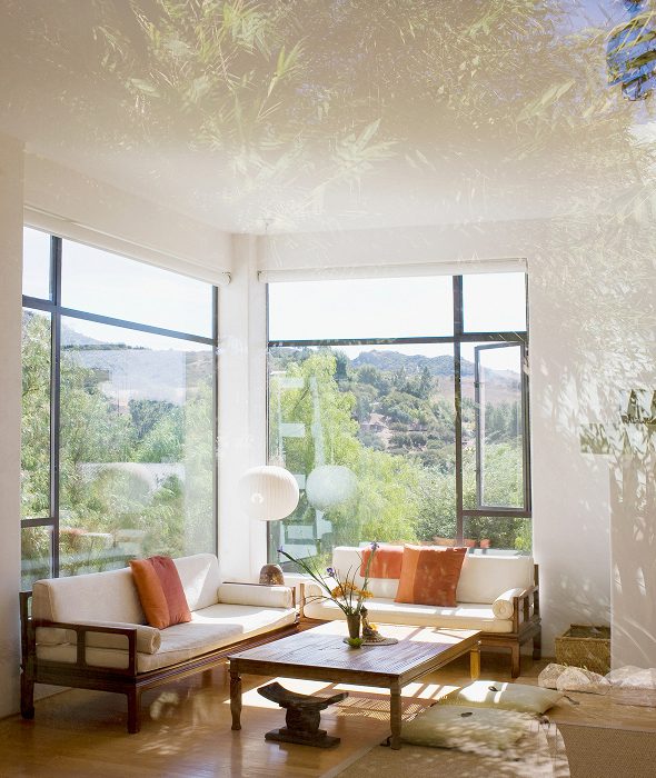 Bright living room with large windows