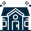 Minimalist home graphic with figure
